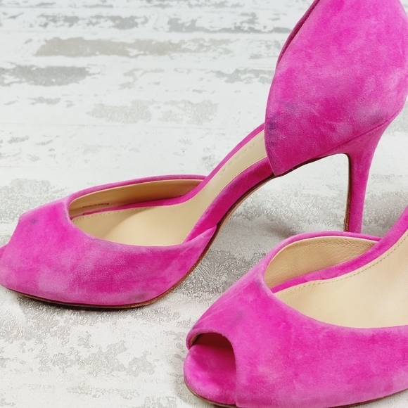 Veronica Beard Gadot Pink Suede Peep Toe Stiletto Heel Pumps D661 - Picture 13 of 14